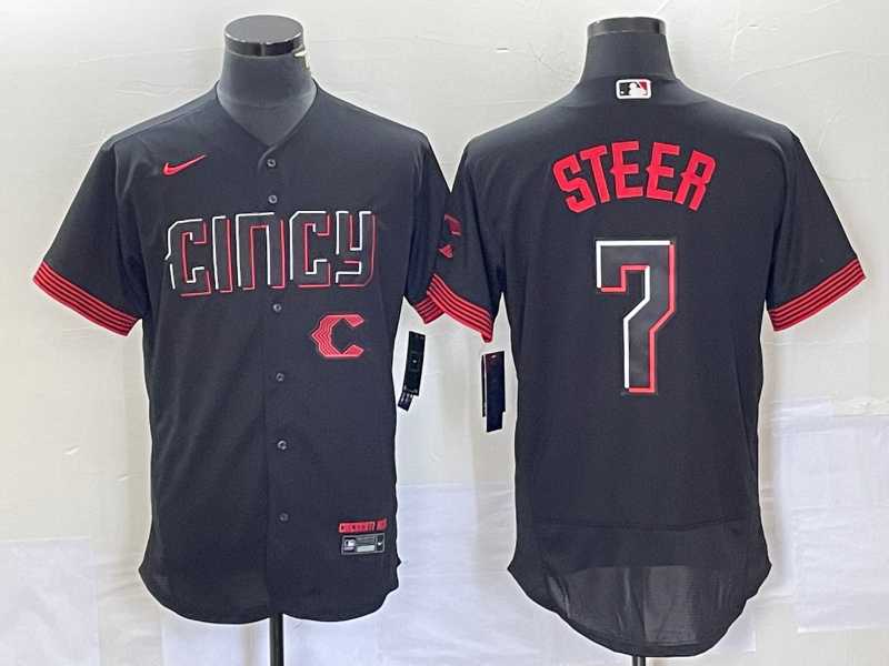 Men%27s Cincinnati Reds Spencer Steer Black 2023 City Connect Flex Base Stitched Jersey->cincinnati reds->MLB Jersey